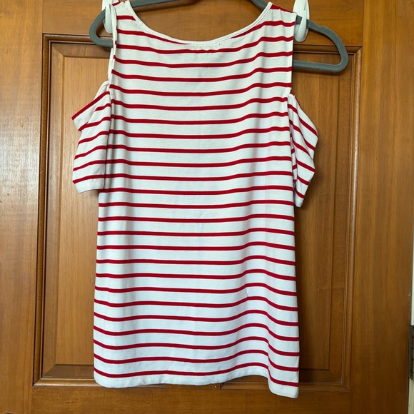 Tommy Hilfiger Red and White Striped Cold Shoulder Tee - Picture 5 of 5